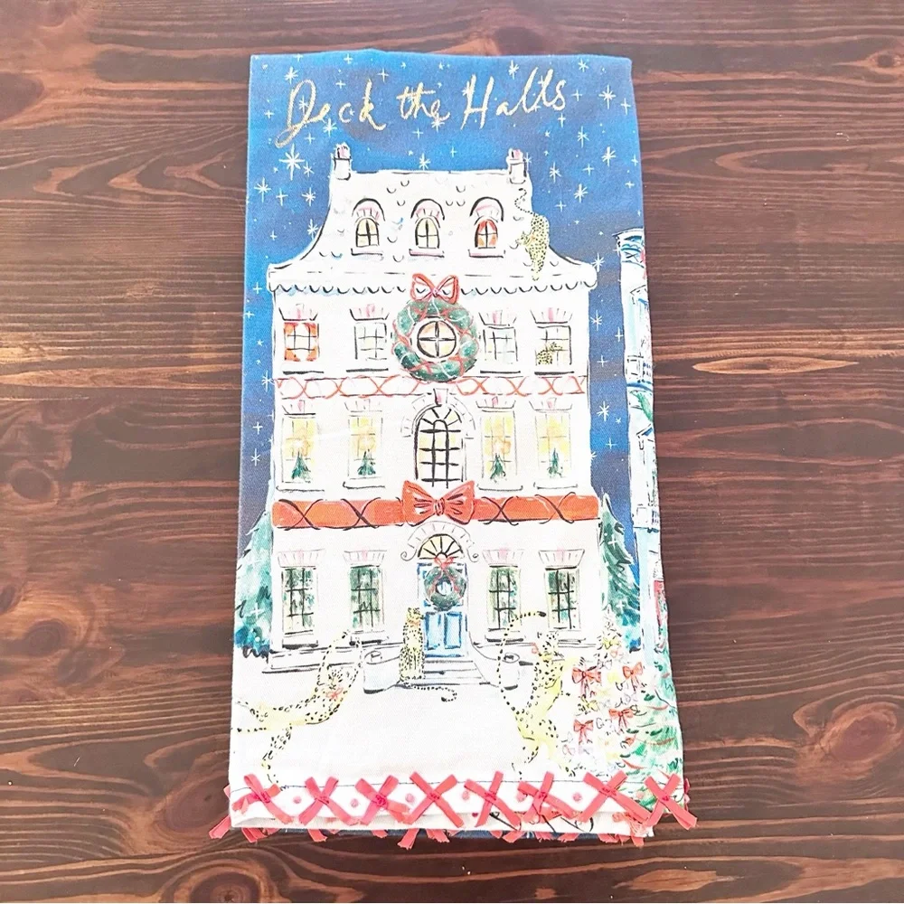 Anthropologie Susannah Garrod Holiday Townhouses Dish Towel